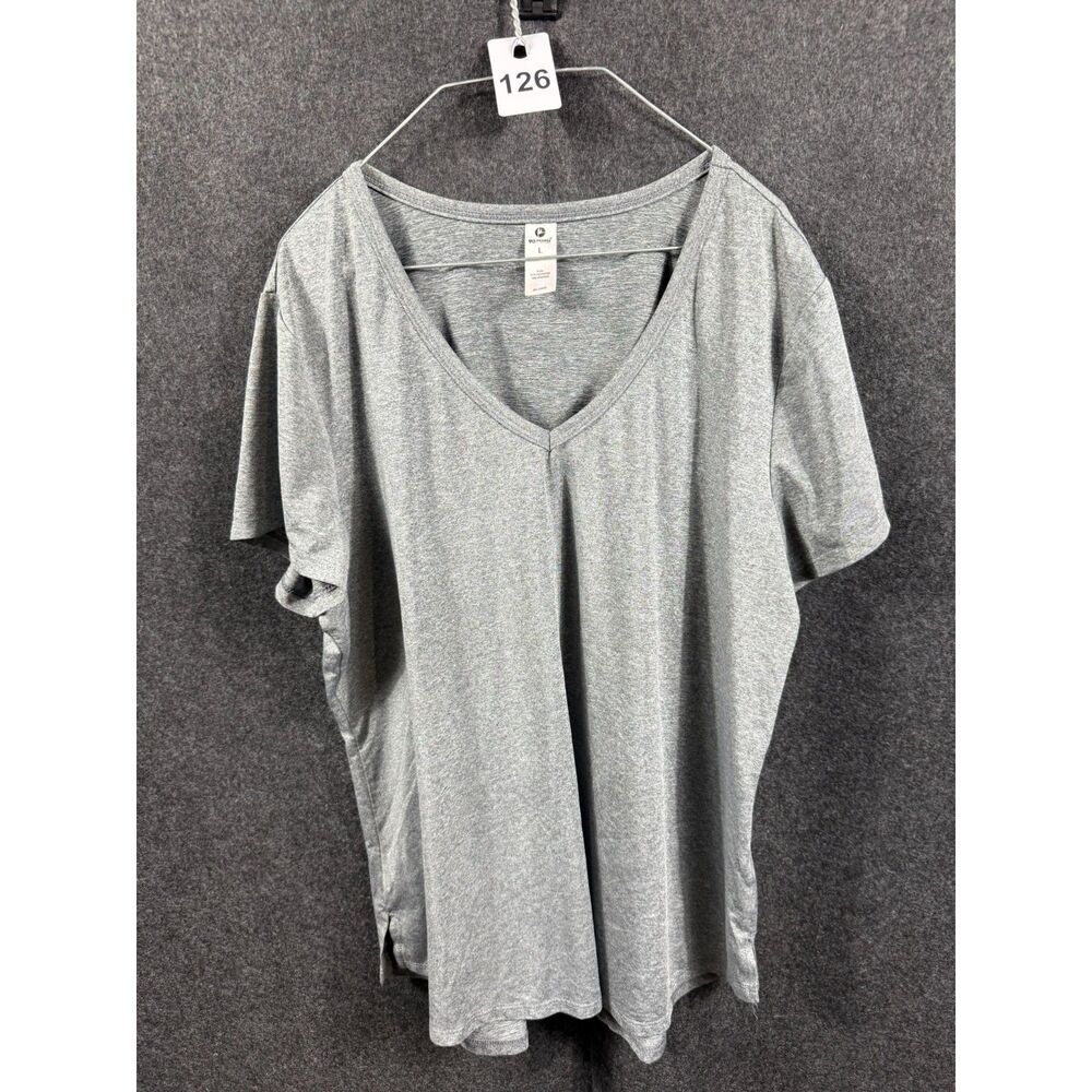 (L) - Women's 90 Degree by Reflex Grey V-Neck Workout T-Shirt